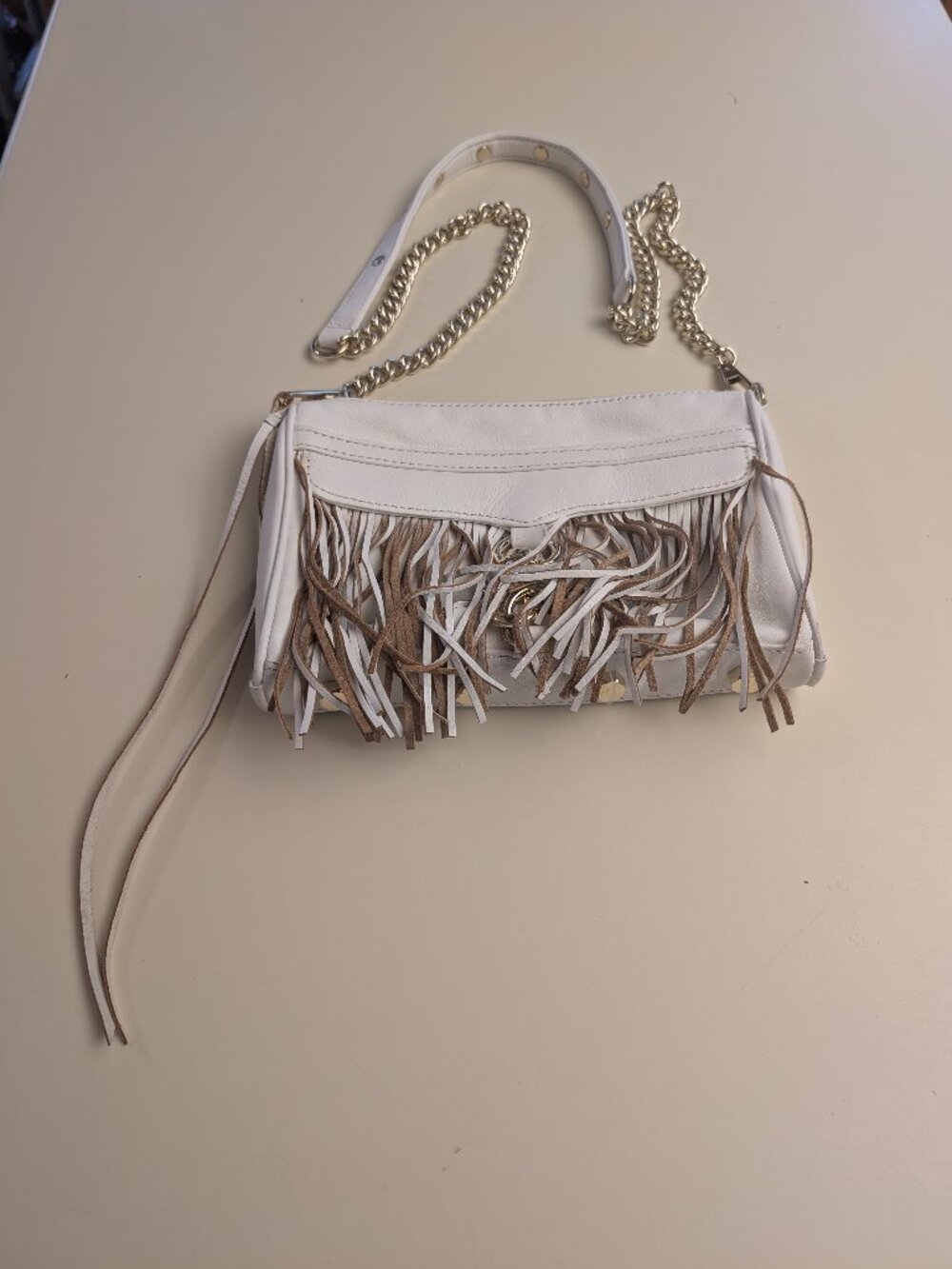 Rebecca Minkoff Leather Tassel Crossbody Bag. 6" x 9"
